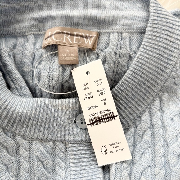 NWT J. Crew Cable-knit Crewneck Cardigan Merino Wool Heather Stream Blue - Picture 4 of 5
